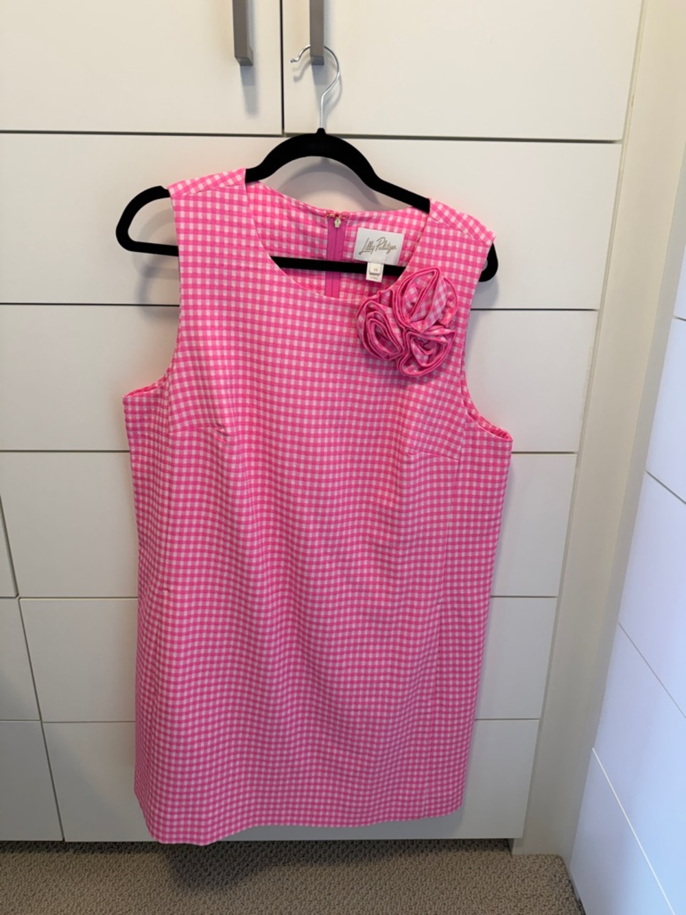 Lilly Pulitzer Hot Pink Gingham Shift Dress with Rosette